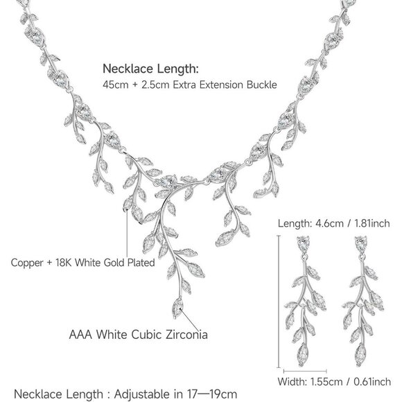 🆕Women Silver Necklaces Dangle Earrings Teardrop Pendant Crystal Jewelry Set - Picture 2 of 8